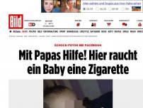 Bild zum Artikel: Schock-Fotos bei Facebook - Mit Papas Hilfe! Hier raucht ein Baby eine Zigarette