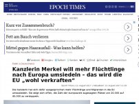 Bild zum Artikel: Kanzlerin Merkel will mehr Flüchtlinge nach Europa umsiedeln – das wird die EU „wohl verkraften“