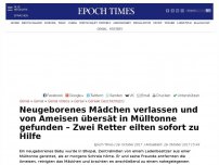 Bild zum Artikel: Neugeborenes Mädchen verlassen und von Ameisen übersät in Mülltonne gefunden – Zwei Retter eilten sofort zu HIlfe