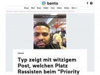 Bild zum Artikel: Typ zeigt mit witzigem Post, welchen Platz Rassisten beim 'Priority Boarding' haben
