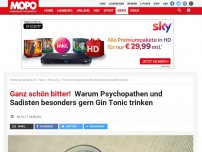 Bild zum Artikel: Ganz schön bitter!: Warum Psychopathen und Sadisten besonders gern Gin Tonic trinken