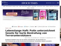 Bild zum Artikel: Lebenslange Haft: Putin unterzeichnet Gesetz für harte Bestrafung von Terrorunterstützern