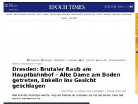 Bild zum Artikel: Dresden: Brutaler Raub am Hauptbahnhof – Alte Dame am Boden getreten, Enkelin ins Gesicht geschlagen