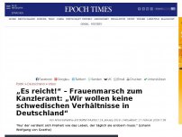 Bild zum Artikel: Samstag, 15 Uhr: „Es reicht!“ – Frauenmarsch zum Kanzleramt: „Wir wollen keine schwedischen Verhältnisse in Deutschland“