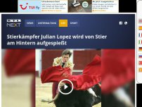 Bild zum Artikel: Stierkämpfer Julian Lopez wird von Stier am Hintern aufgespießt
