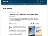 Bild zum Artikel: 16-Jähriger sticht 14-Jährigem Messer in den Bauch