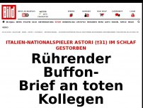 Bild zum Artikel: Im Schlaf gestorben - Rührender Buffon-Brief an toten Kollegen Astori (†31)