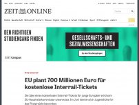 Bild zum Artikel: Free Interrail: EU-Kommission plant 700 Millionen für kostenlose Interrail-Tickets