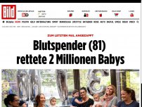 Bild zum Artikel: Ein letztes Anzapfen - Blutspender (81) rettete 2 Millionen Babys