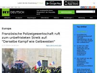 Bild zum Artikel: Französische Polizeigewerkschaft ruft zum unbefristeten Streik auf: 'Selber Kampf wie Gelbwesten'