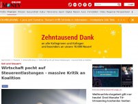 Bild zum Artikel: Soli und Steuern - Wirtschaft pocht auf Steuerentlastungen - massive Kritik an Koalition