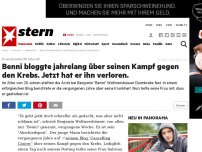 Bild zum Artikel: Er wurde keine 30 Jahre alt: Benni bloggte jahrelang über seinen Kampf gegen den Krebs. Jetzt hat er ihn verloren.