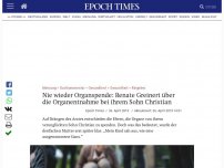 Bild zum Artikel: Nie wieder Organspende: Renate Greinert über die Organentnahme bei ihrem Sohn Christian