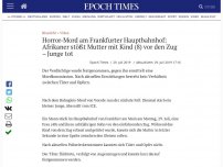 Bild zum Artikel: Afrikaner stößt Mutter und Sohn (8) am Frankfurter Bahnhof vor Zug auf die Gleise – Kind tot