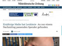 Bild zum Artikel: Einjährige Maike hat Leukämie: An nur einem Nachmittag passenden Spender gefunden