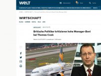 Bild zum Artikel: Britische Politiker kritisieren hohe Manager-Boni bei Thomas Cook