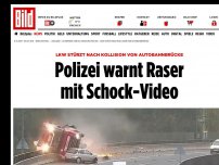 Bild zum Artikel: Lkw stürzt von Autobahnbrücke - Polizei warnt Raser mit Schock-Video