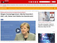 Bild zum Artikel: Missbrauchen Discounter und Supermärkte ihre Macht? - Wegen Dumpingpreisen: Merkel beordert Aldi, Lidl, Rewe und Edeka ins Kanzleramt