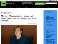 Bild zum Artikel: Merkel: 'Unverzeihlich – Vorgang in Thüringen muss rückgängig gemacht werden'