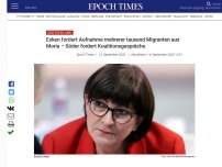 Bild zum Artikel: Esken fordert Aufnahme mehrerer tausend Migranten aus Moria