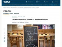 Bild zum Artikel: Teil-Lockdown wird bis zum 10. Januar verlängert