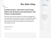 Bild zum Artikel: Joschka Fischer: «Mit Brexit und Trump haben sich die Briten und Amerikaner vom Westen verabschiedet»