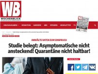 Bild zum Artikel: Studie belegt: Asymptomatische nicht ansteckend! Quarantäne nicht haltbar!