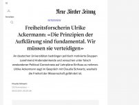 Bild zum Artikel: INTERVIEW - Freiheitsforscherin Ulrike Ackermann: «Die Prinzipien der Aufklärung sind fundamental. Wir müssen sie verteidigen»