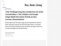 Bild zum Artikel: INTERVIEW - «Die Verlängerung des Lockdowns ist nicht vermittelbar»: Der Ethiker Christoph Lütge bleibt bei seiner Kritik an den Corona-Massnahmen