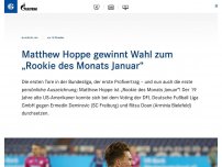 Bild zum Artikel: Matthew Hoppe gewinnt Wahl zum „Rookie des Monats Januar“