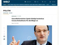 Bild zum Artikel: Gesundheitsminister Spahn kündigt kostenlose Corona-Schnelltests für alle Bürger an