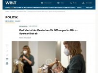 Bild zum Artikel: Drei Viertel der Deutschen für Öffnungen im März – Spahn stürzt ab