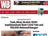 Bild zum Artikel: Taub, blind, hirntot: WHO-Impfdatenbank listet 5.640 Tote und 780.000 Nebenwirkungen