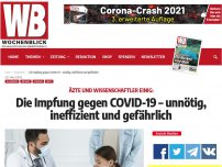 Bild zum Artikel: Die Impfung gegen COVID-19 – unnötig, ineffizient und gefährlich