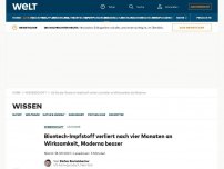 Bild zum Artikel: Biontech-Impfstoff verliert nach vier Monaten an Wirksamkeit, Moderna besser