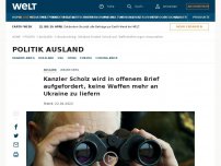 Bild zum Artikel: Kanzler Scholz wird in offenem Brief aufgefordert, keine Waffen mehr an Ukraine zu liefern