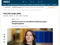 Bild zum Artikel: Baerbock warnt vor europäischer Spaltung wegen Energieknappheit