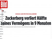 Bild zum Artikel: 71 Milliarden Dollar in 9 Monaten! - Zuckerberg verliert Hälfte seines Vermögens