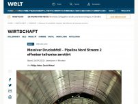 Bild zum Artikel: Massiver Druckabfall – Pipeline Nord Stream 2 offenbar teilweise zerstört