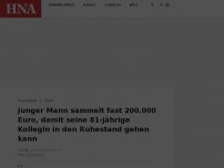 Bild zum Artikel: Junger Mann sammelt fast 200.000 Euro, damit seine 81-jährige Kollegin in den Ruhestand gehen kann