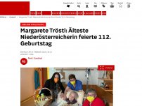 Bild zum Artikel: Jubilarin im Waldviertel - Margarete Tröstl: Älteste Niederösterreicherin feierte 112. Geburtstag