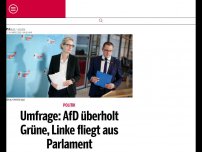 Bild zum Artikel: Umfrage: AfD überholt Grüne, Linke fliegt aus Parlament