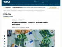 Bild zum Artikel: Kanzler und Kabinett sollen eine Inflationsprämie bekommen