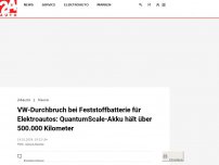 Bild zum Artikel: VW-Durchbruch bei Feststoffbatterie für Elektroautos: QuantumScale-Akku hält über 500.000 Kilometer