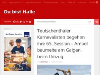 Bild zum Artikel: Teutschenthaler Karnevalisten begehen ihre 65. Session – Ampel baumelte am Galgen beim Umzug