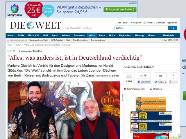 Bild zum Artikel: Modemacher Glööckler: 'Alles, was anders ist, ist in Deutschland verdächtig'