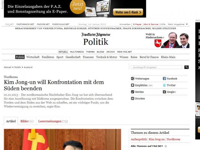 Bild zum Artikel: Kim Jong-un will Konfrontation mit dem Süden beenden