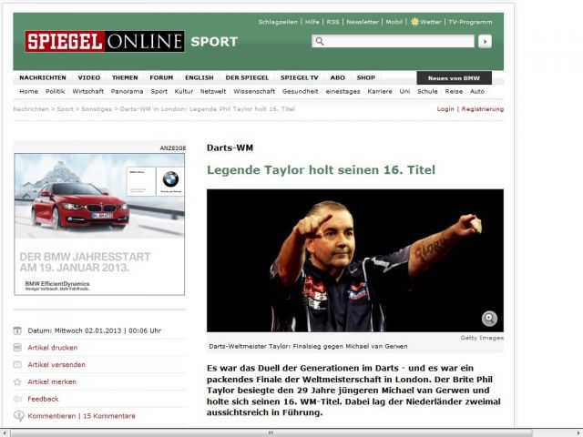 Bild zum Artikel: Darts-WM in London: Legende Phil Taylor holt 16. Titel