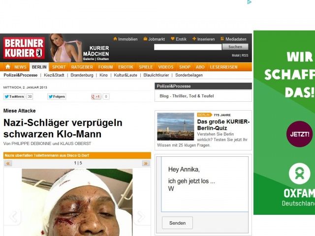 Bild zum Artikel: Miese Attacke - Nazi-Schläger verprügeln schwarzen Klo-Mann