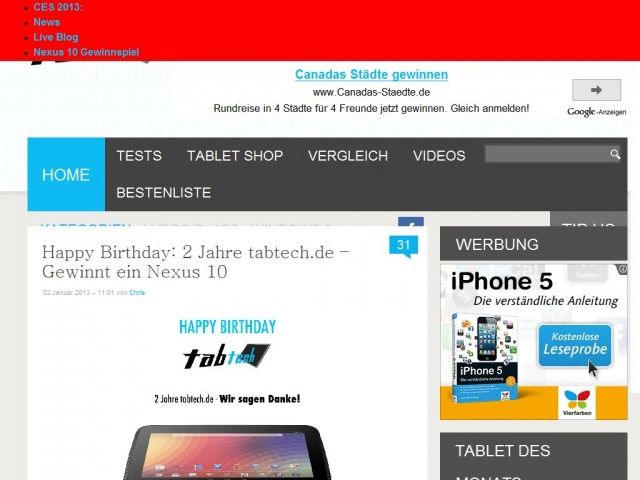 Bild zum Artikel: Happy Birthday: 2 Jahre tabtech.de – Gewinnt ein Nexus 10